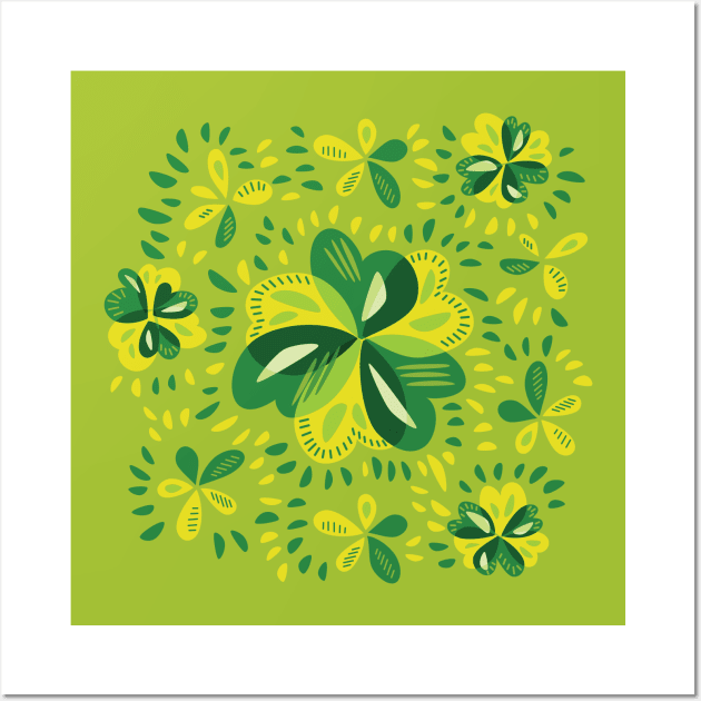 Three Leaf Clovers Spring Floral Pattern Wall Art by Boriana Giormova